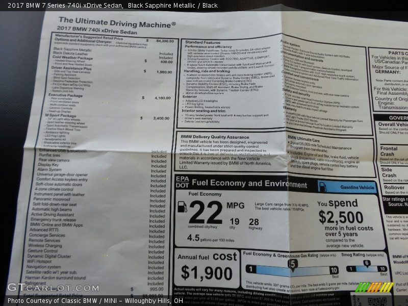  2017 7 Series 740i xDrive Sedan Window Sticker