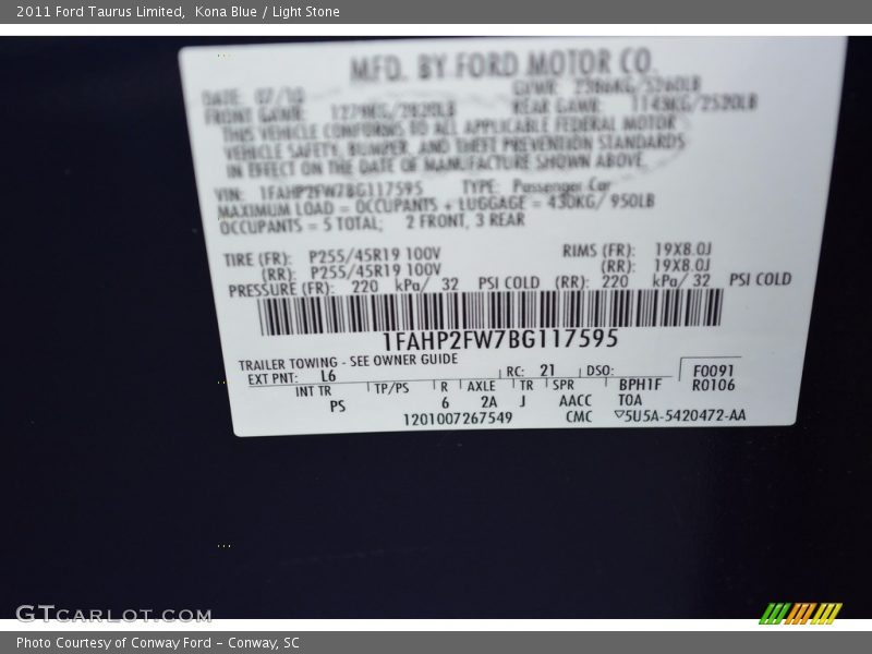 Kona Blue / Light Stone 2011 Ford Taurus Limited