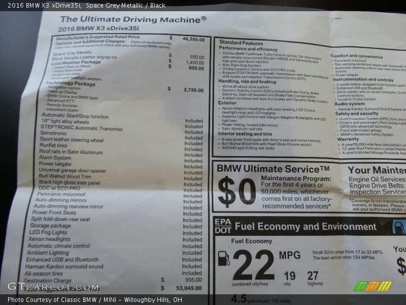 Space Grey Metallic / Black 2016 BMW X3 xDrive35i