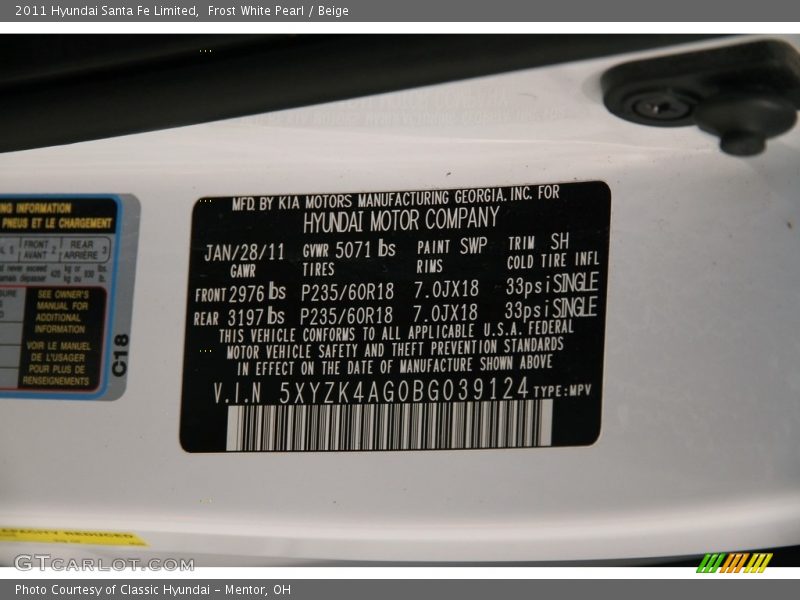 Frost White Pearl / Beige 2011 Hyundai Santa Fe Limited