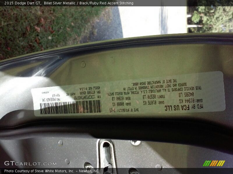 Billet Silver Metallic / Black/Ruby Red Accent Stitching 2015 Dodge Dart GT