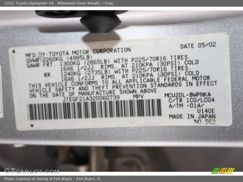 Millennium Silver Metallic / Gray 2002 Toyota Highlander V6