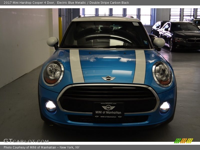 Electric Blue Metallic / Double Stripe Carbon Black 2017 Mini Hardtop Cooper 4 Door