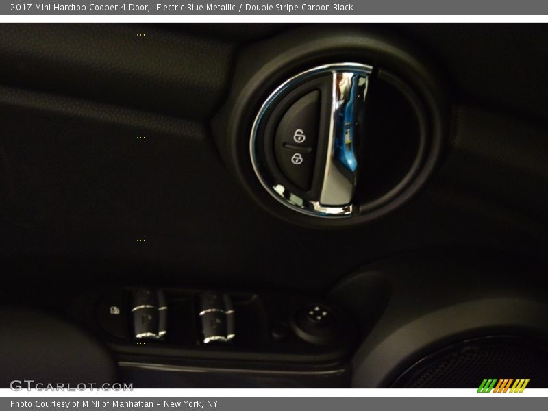 Electric Blue Metallic / Double Stripe Carbon Black 2017 Mini Hardtop Cooper 4 Door