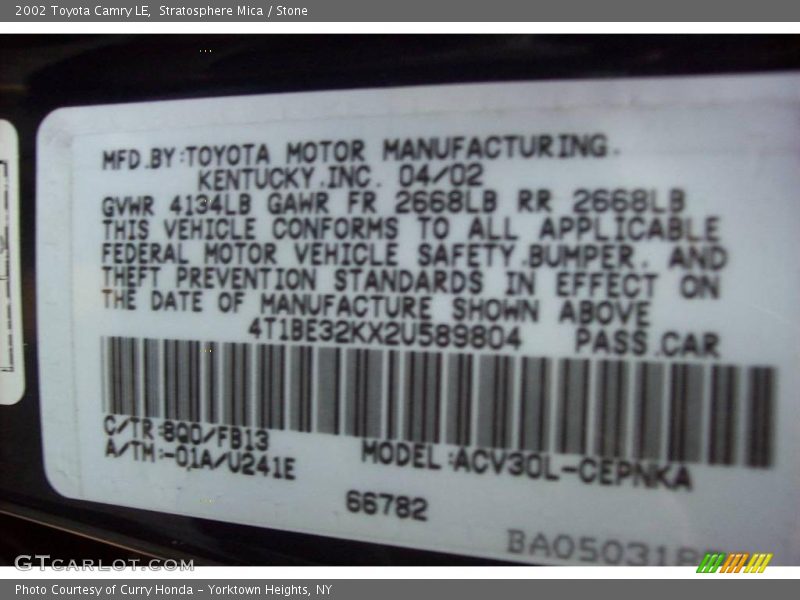 Stratosphere Mica / Stone 2002 Toyota Camry LE