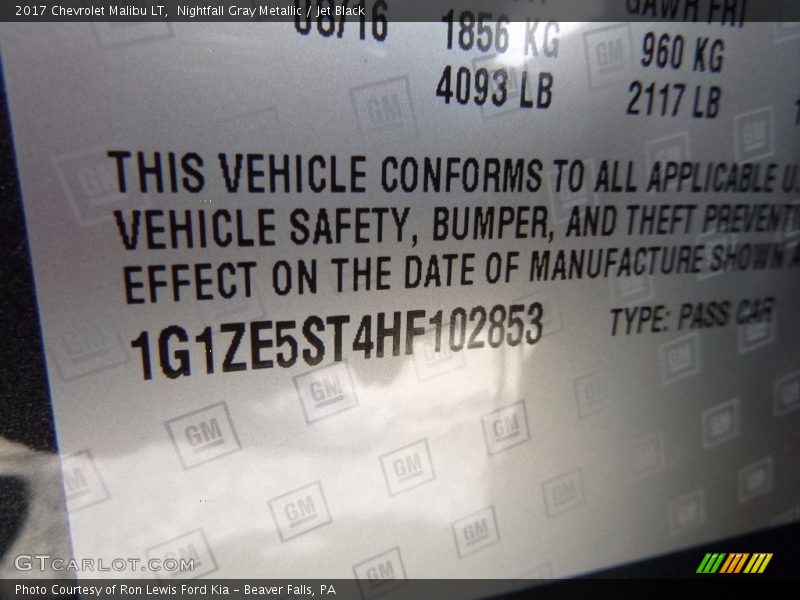 Nightfall Gray Metallic / Jet Black 2017 Chevrolet Malibu LT
