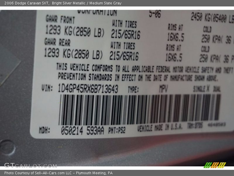Bright Silver Metallic / Medium Slate Gray 2006 Dodge Caravan SXT