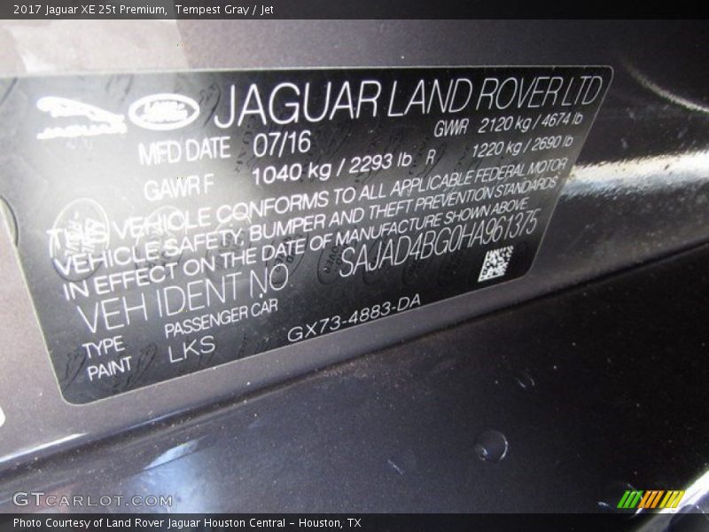 2017 XE 25t Premium Tempest Gray Color Code LKS