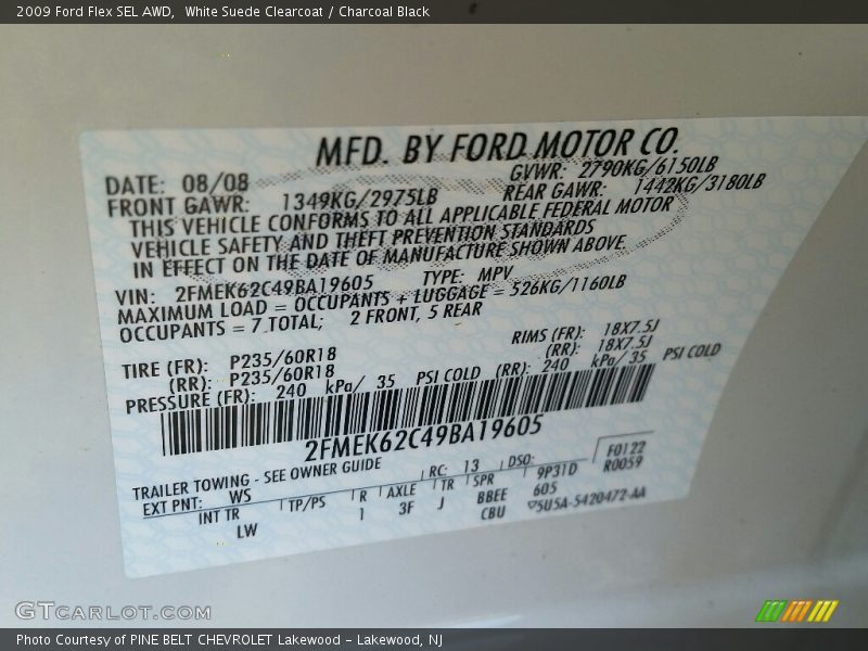 White Suede Clearcoat / Charcoal Black 2009 Ford Flex SEL AWD