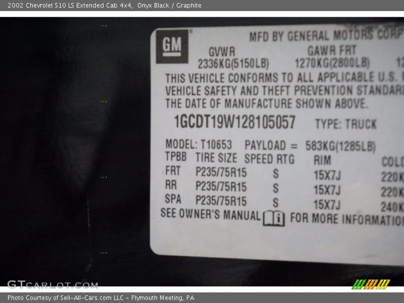 Onyx Black / Graphite 2002 Chevrolet S10 LS Extended Cab 4x4