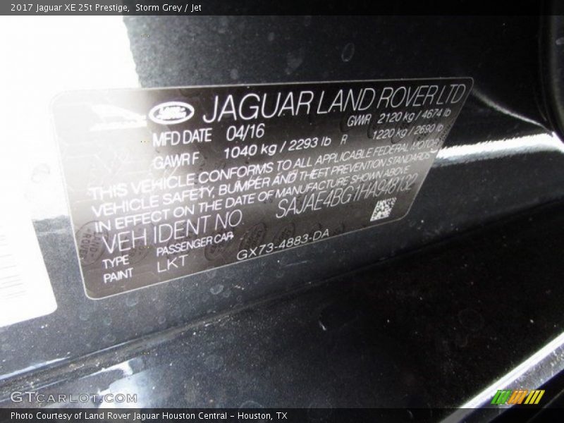 2017 XE 25t Prestige Storm Grey Color Code LKT