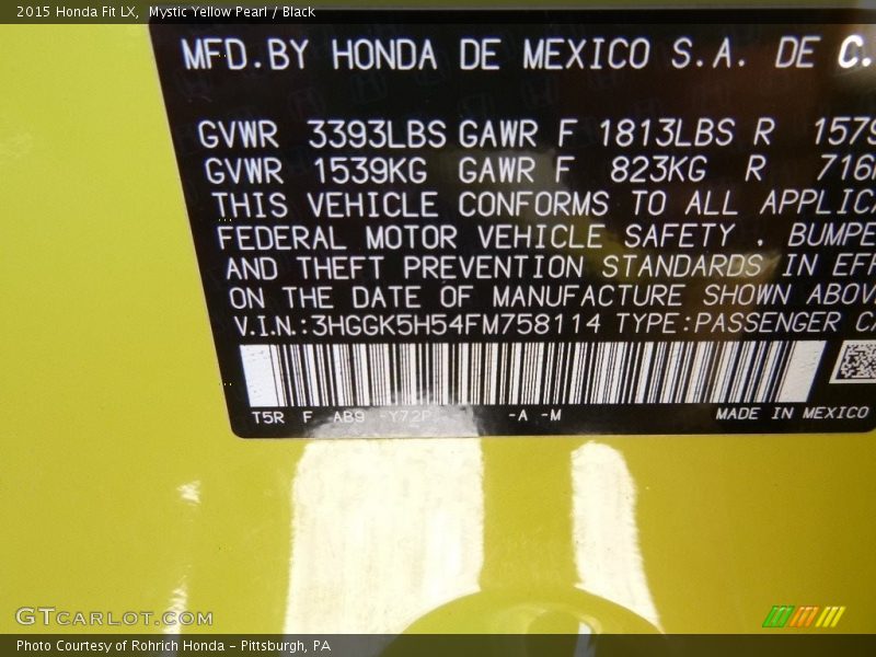 Mystic Yellow Pearl / Black 2015 Honda Fit LX