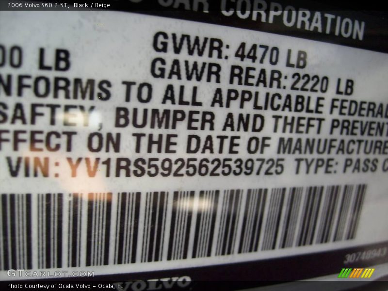 Black / Beige 2006 Volvo S60 2.5T