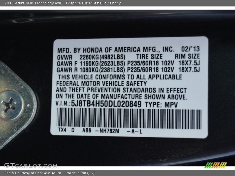 Graphite Luster Metallic / Ebony 2013 Acura RDX Technology AWD