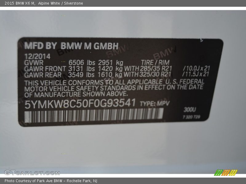 Alpine White / Silverstone 2015 BMW X6 M