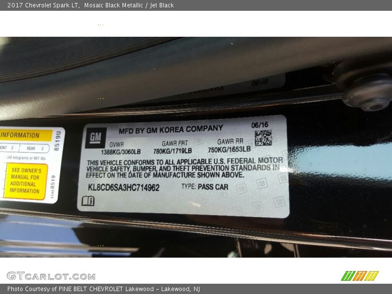 Mosaic Black Metallic / Jet Black 2017 Chevrolet Spark LT