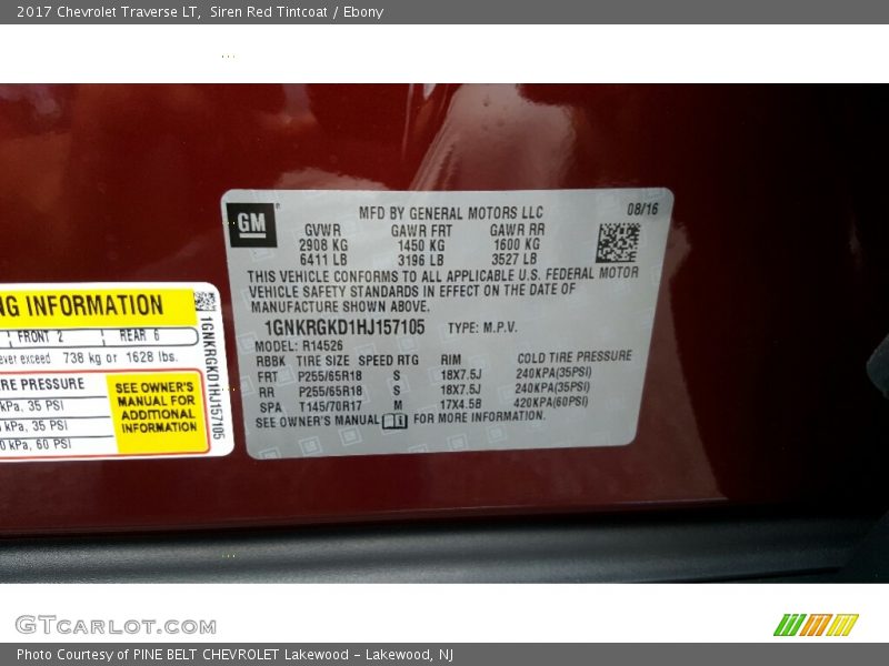 Siren Red Tintcoat / Ebony 2017 Chevrolet Traverse LT