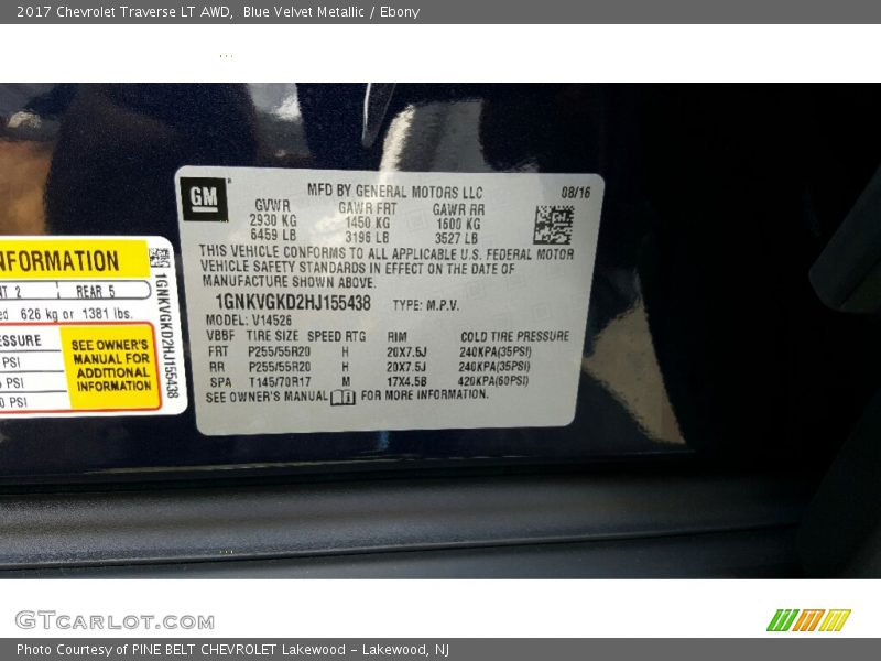 Blue Velvet Metallic / Ebony 2017 Chevrolet Traverse LT AWD