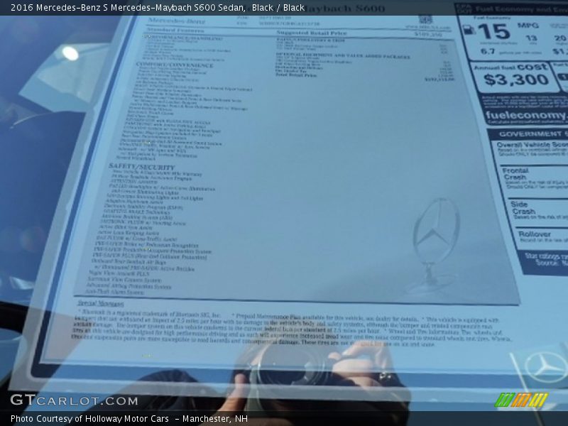  2016 S Mercedes-Maybach S600 Sedan Window Sticker