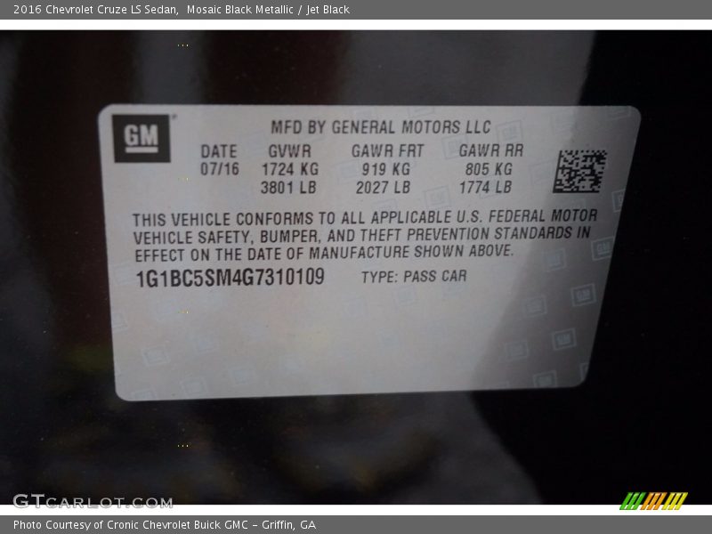 Mosaic Black Metallic / Jet Black 2016 Chevrolet Cruze LS Sedan