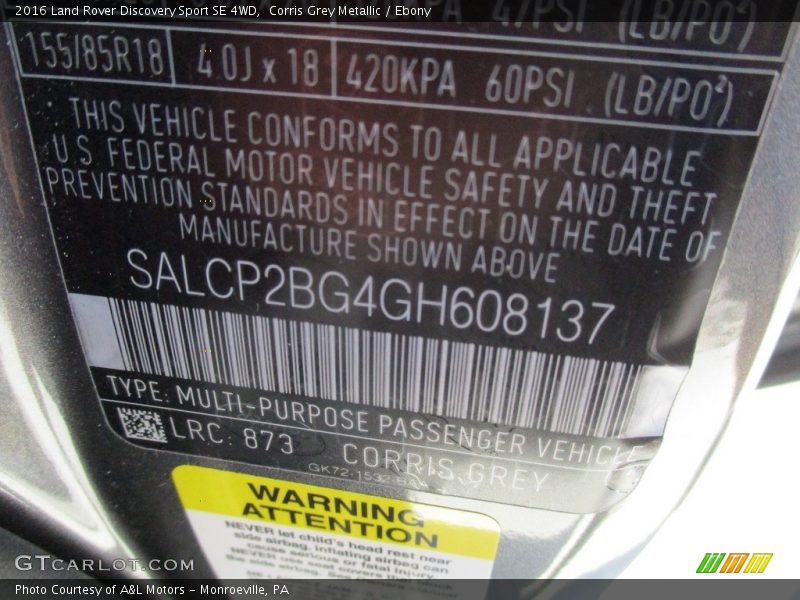 Corris Grey Metallic / Ebony 2016 Land Rover Discovery Sport SE 4WD