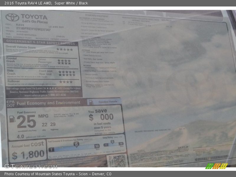 Super White / Black 2016 Toyota RAV4 LE AWD