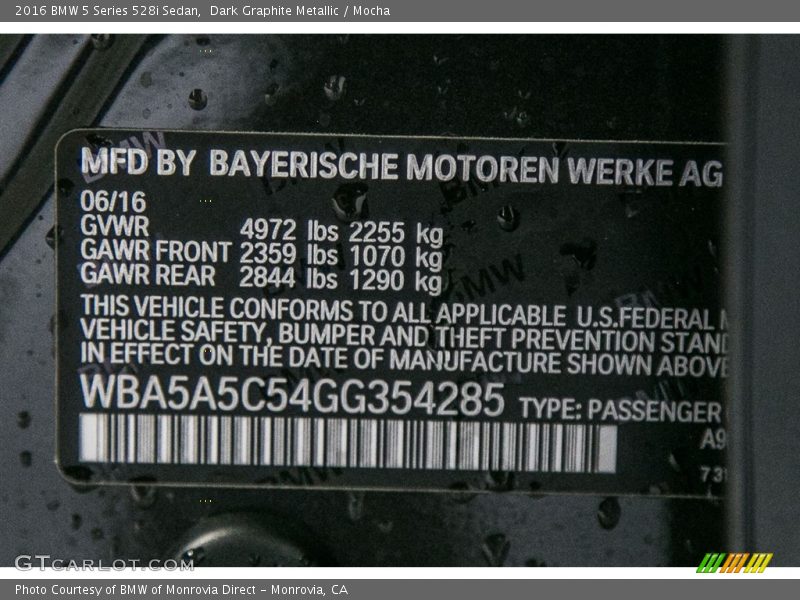 Dark Graphite Metallic / Mocha 2016 BMW 5 Series 528i Sedan