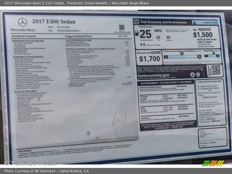 Piedmont Green Metallic / Macchiato Beige/Black 2017 Mercedes-Benz E 300 Sedan