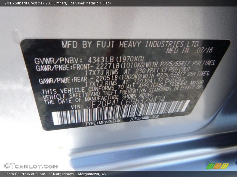 Ice Silver Metallic / Black 2016 Subaru Crosstrek 2.0i Limited