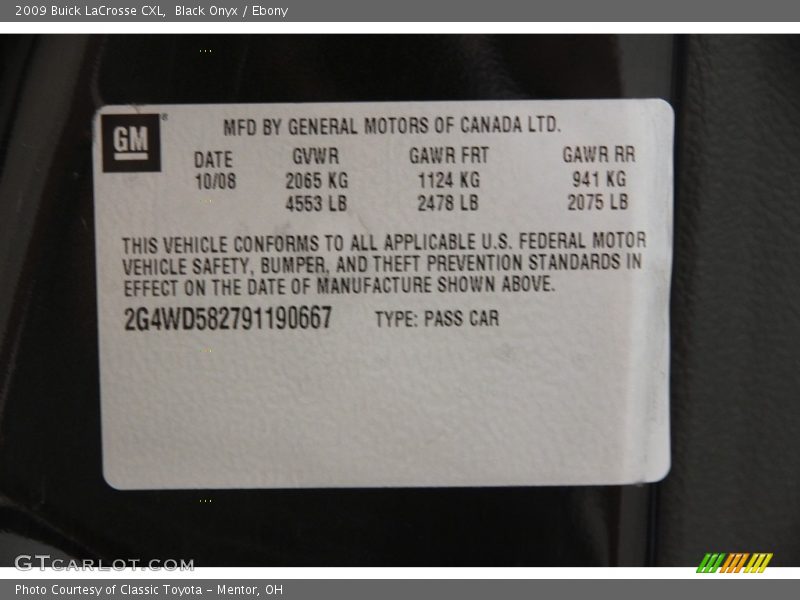 Black Onyx / Ebony 2009 Buick LaCrosse CXL