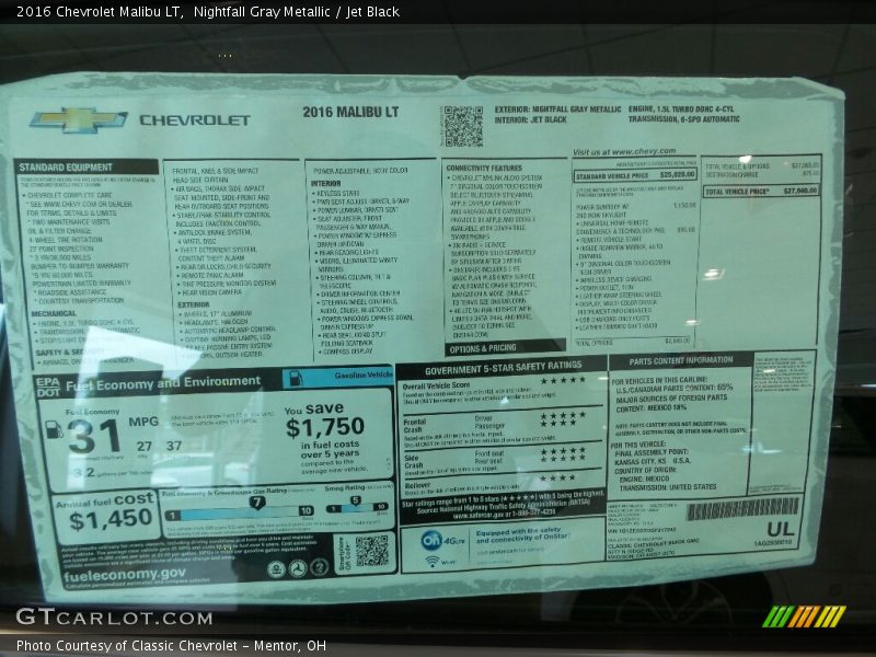 Nightfall Gray Metallic / Jet Black 2016 Chevrolet Malibu LT