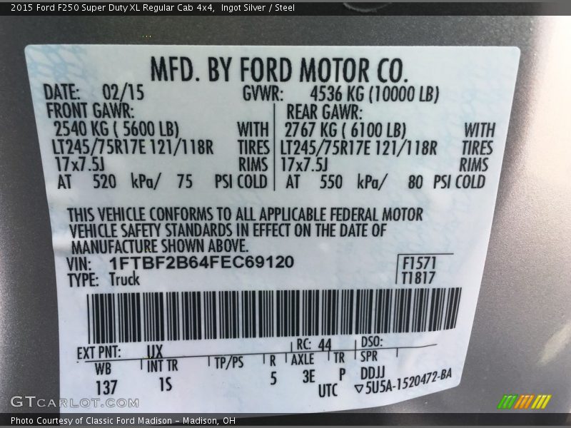 Ingot Silver / Steel 2015 Ford F250 Super Duty XL Regular Cab 4x4