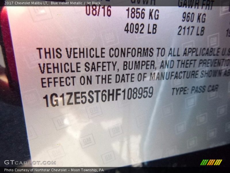 Blue Velvet Metallic / Jet Black 2017 Chevrolet Malibu LT