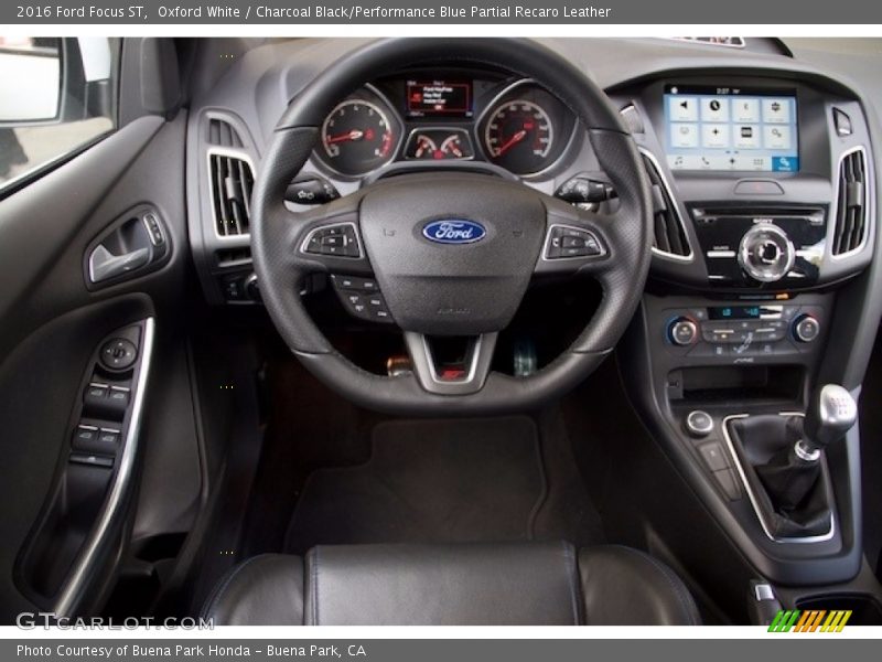 Oxford White / Charcoal Black/Performance Blue Partial Recaro Leather 2016 Ford Focus ST