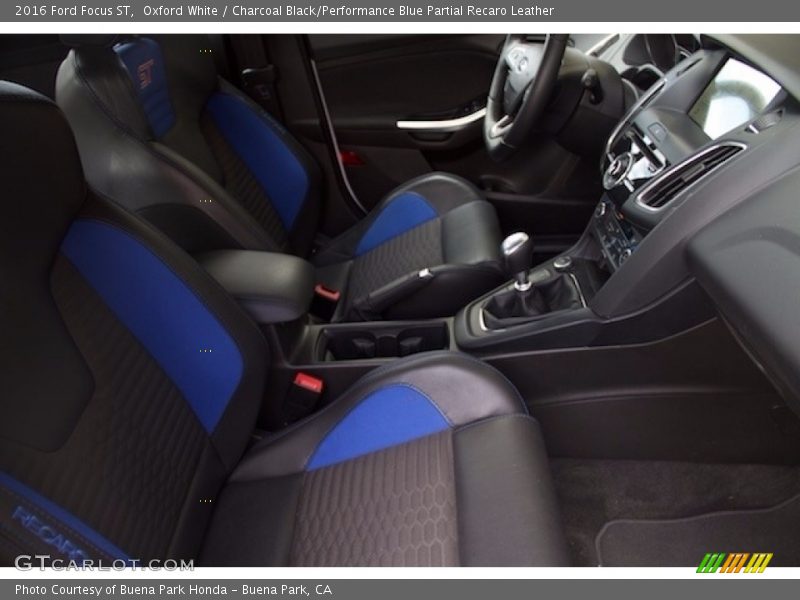 Oxford White / Charcoal Black/Performance Blue Partial Recaro Leather 2016 Ford Focus ST