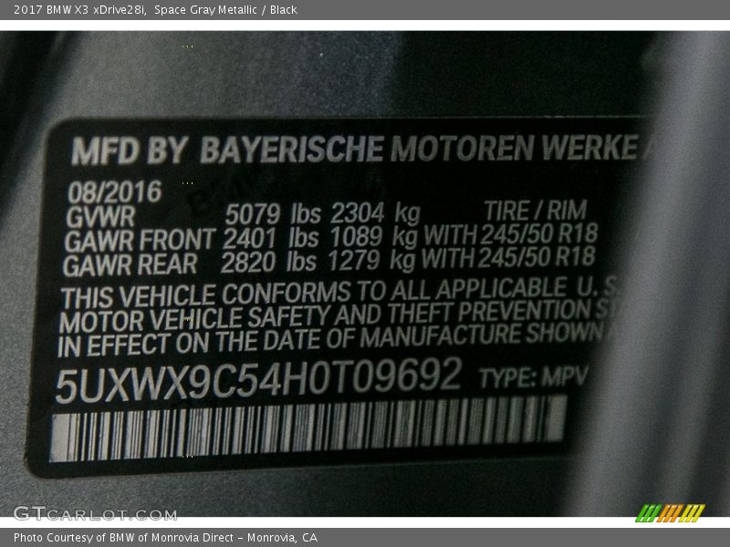 Space Gray Metallic / Black 2017 BMW X3 xDrive28i