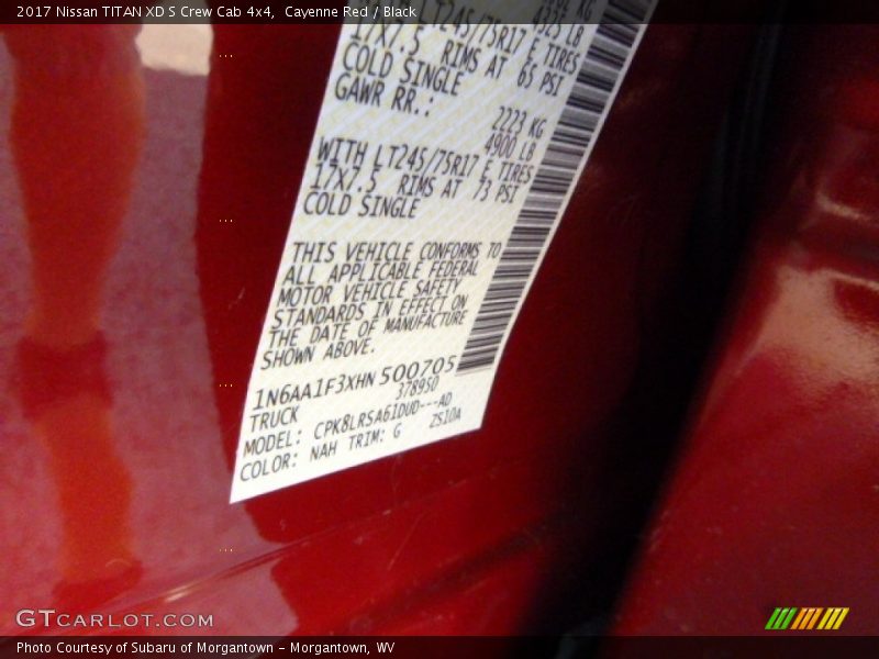 2017 TITAN XD S Crew Cab 4x4 Cayenne Red Color Code NAH