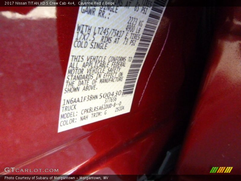 2017 TITAN XD S Crew Cab 4x4 Cayenne Red Color Code NAH