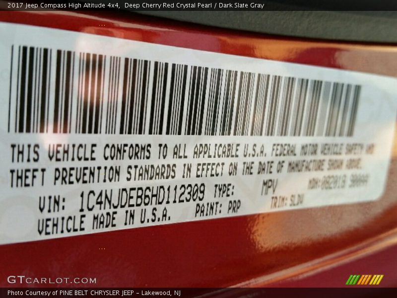 2017 Compass High Altitude 4x4 Deep Cherry Red Crystal Pearl Color Code PRP