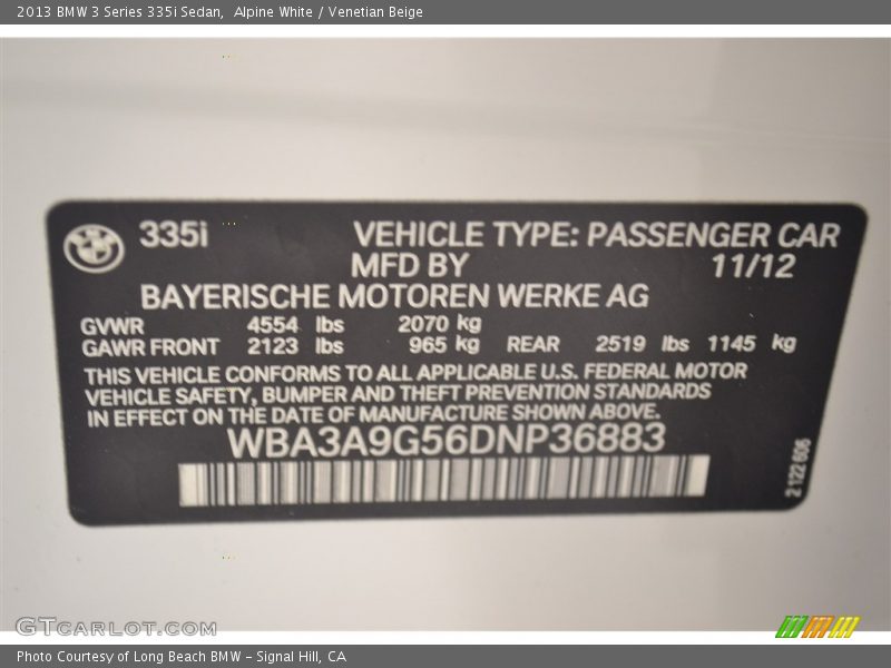 Alpine White / Venetian Beige 2013 BMW 3 Series 335i Sedan