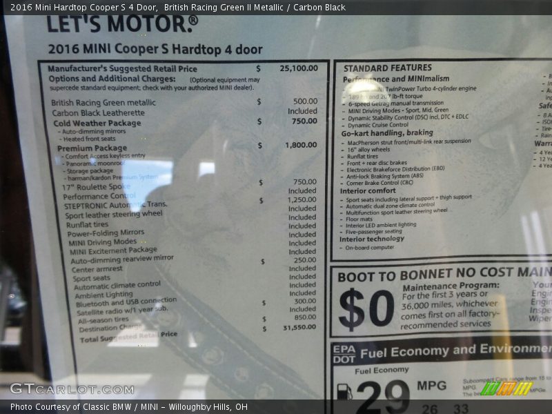 British Racing Green II Metallic / Carbon Black 2016 Mini Hardtop Cooper S 4 Door