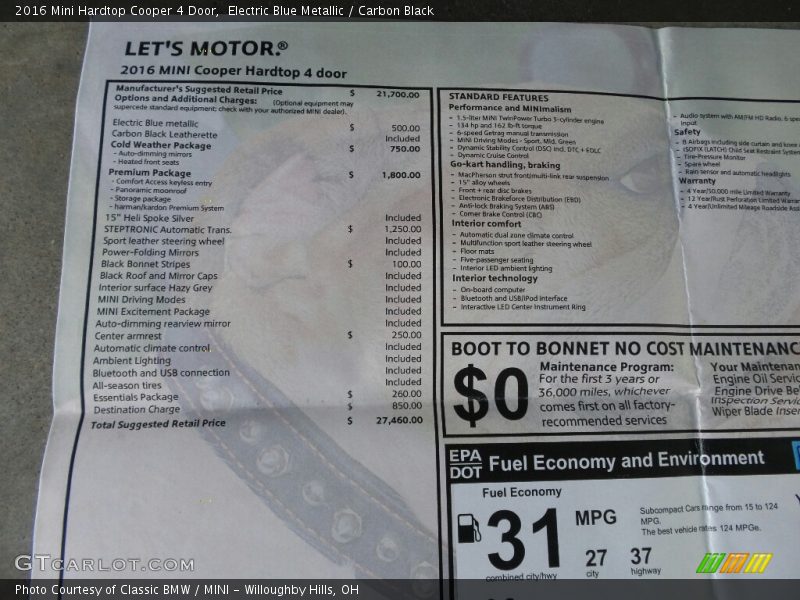 Electric Blue Metallic / Carbon Black 2016 Mini Hardtop Cooper 4 Door