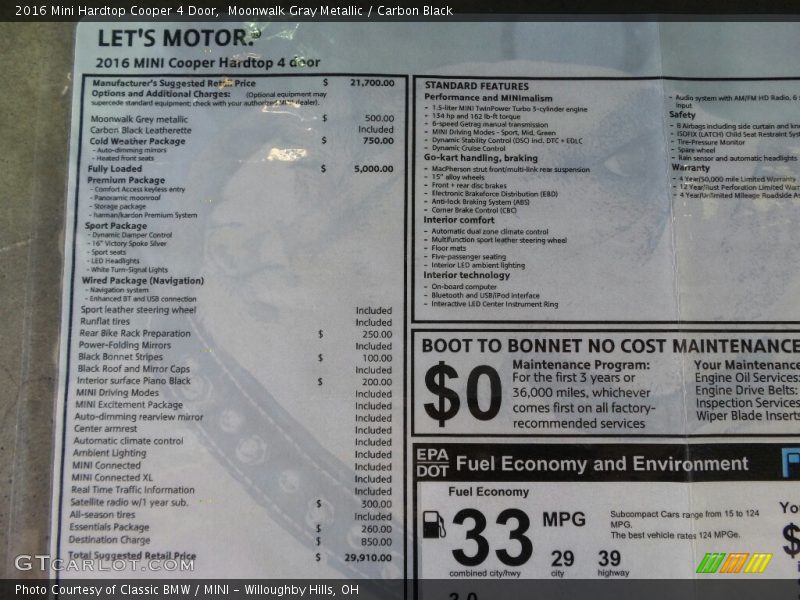 Moonwalk Gray Metallic / Carbon Black 2016 Mini Hardtop Cooper 4 Door