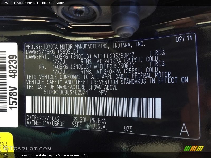 Black / Bisque 2014 Toyota Sienna LE