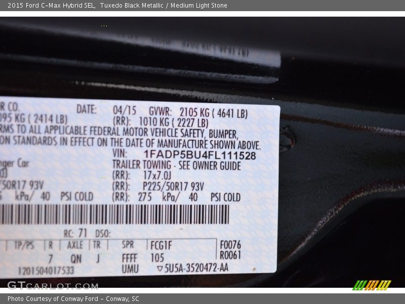 Tuxedo Black Metallic / Medium Light Stone 2015 Ford C-Max Hybrid SEL