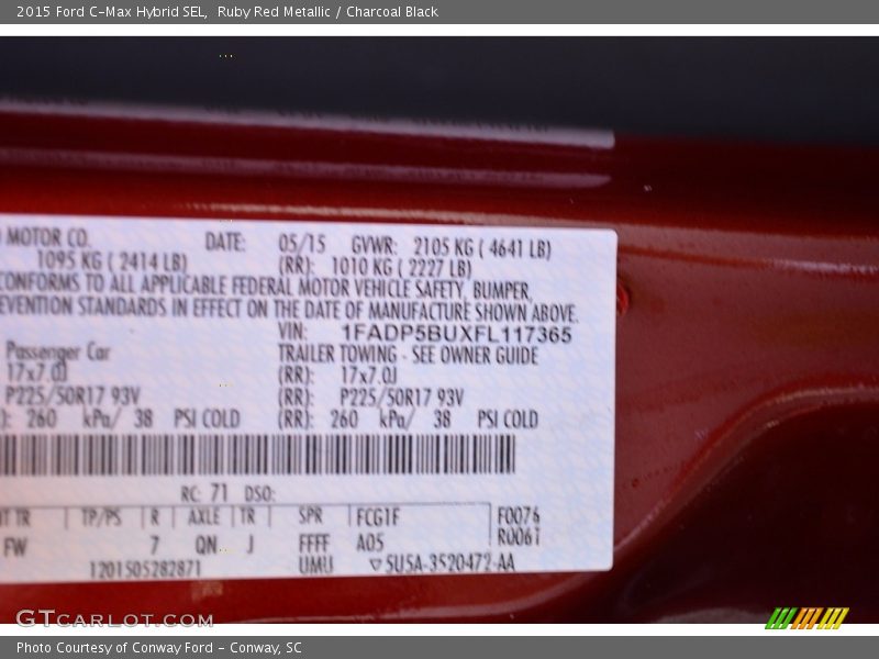 Ruby Red Metallic / Charcoal Black 2015 Ford C-Max Hybrid SEL