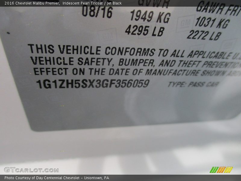 Iridescent Pearl Tricoat / Jet Black 2016 Chevrolet Malibu Premier