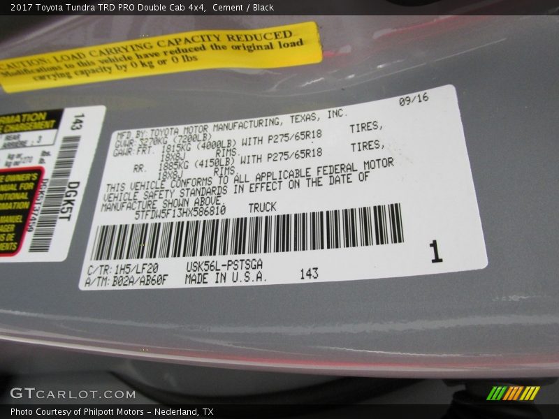 2017 Tundra TRD PRO Double Cab 4x4 Cement Color Code 1H5