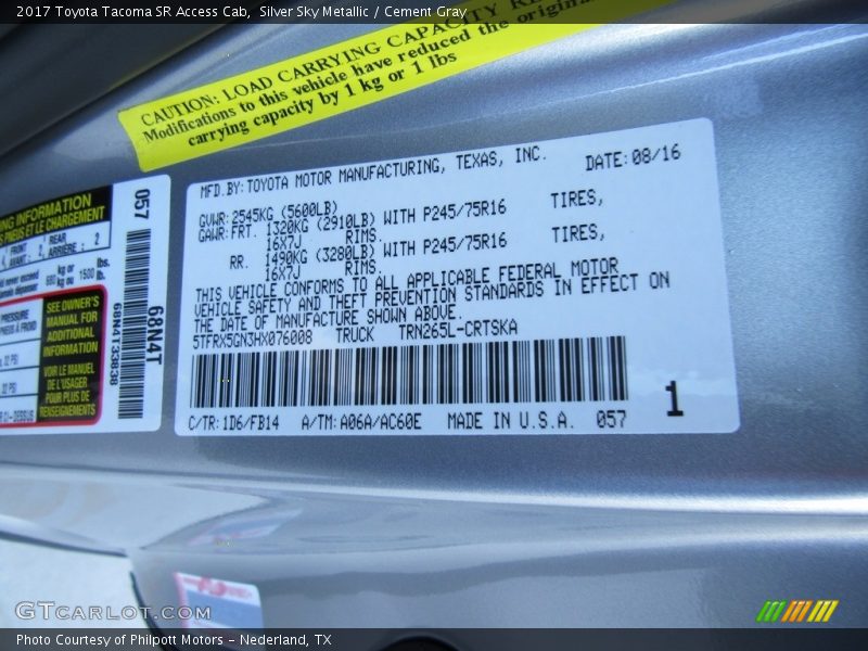 Silver Sky Metallic / Cement Gray 2017 Toyota Tacoma SR Access Cab