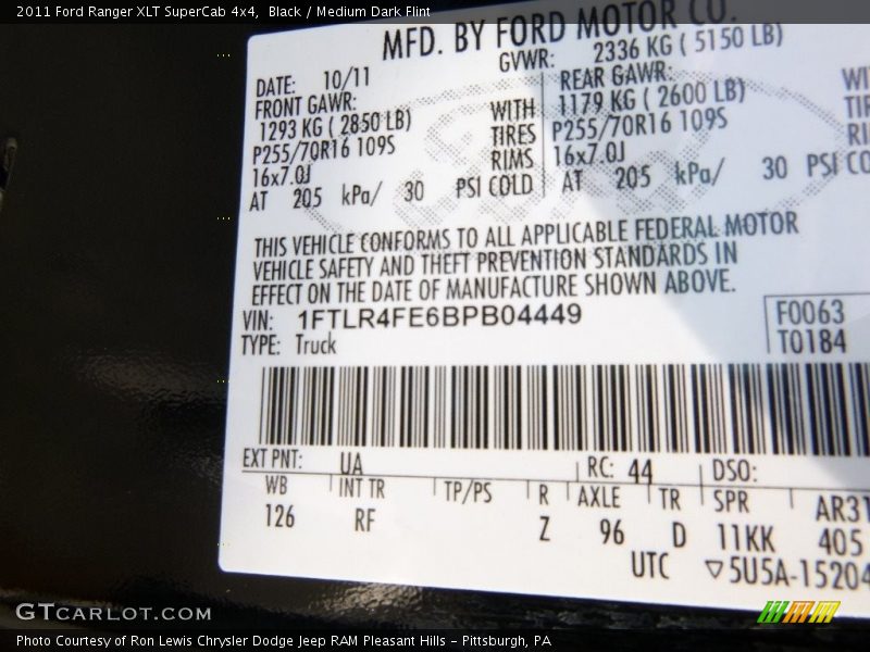 Black / Medium Dark Flint 2011 Ford Ranger XLT SuperCab 4x4